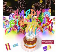 Gumry Biglietto pop-up musicale per 77° compleanno, candela colorata soffiabile, biglietti 3D con canzone, applausi applausi, biglietti di auguri, regali di compleanno, decorazioni per donne e uomini