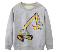 Gumyoss Felpa Bambino con Dinosauro Pullover Bimbo in Cotone Magliette Manica Lunga Ragazzi Autunno Inverno Felpa Bambini, Escavatore Grigio, 6 Anni