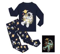 Gumyoss Pigiama per Bambini Ragazzo Dinosauro Manica Lunga Cotone Inverno Natale Abbigliamento da Notte Si Illumina al Buio/Spazio 1 6 Anni