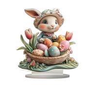 Gungtj Easter Bunny Table Decor, 2D Acrylic Rabbit Easter Ornament, Cute Egg Shaped Decoration, Colorful Desk Sign, Festive Decoration for Bookshelf, Living Room, Entryway Tables