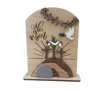 Gungtj He Is Risen Wooden Decor, Stylish Religious Festive Desk Sign, Resurrection Wood Decor, Christian Table Centerpiece, Ideal for Church, Workplace, And Bedroom Shelf