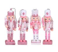 Gungtj Nutcracker Christmas Decor, 4-Piece Pink Wooden Ornament Set, Holiday Figurines for Christmas, Thanksgiving, Halloween, Bedroom, Living Room, Kitchen, Cabinet, Collectibles