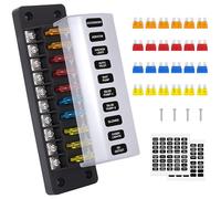 GUNGY Portafusibili 12V Porta Fusibili a 10 Vie Scatola Fusibili Auto con Fusibili 24 Pezzi e Adesivi per Auto Barca Camion