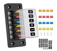 GUNGY Portafusibili 12V Porta Fusibili a 6 Vie Scatola Fusibili Auto con Fusibili 16 Pezzi e Adesivi per Auto Barca Camion