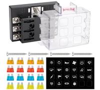 GUNGY Portafusibili da 12 Volt, 6 scomparti, fusibile piatto, con 16 fusibili ed etichette per auto, camper, barche