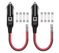 GUNGY Spina Accendisigari 12V/24V Spinotto Presa Accendisigari 10cm 16AWG Prolunga con Indicatore LED Rosso e 10A/15A Fusibili di Ricambio per Auto Camion 2 Pezzi