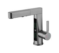 Gunmetal Grey Lifting and Sliding Bathroom Vanity Under-sink Wash Basin with Cold and Hot Water Digital Display Faucet,Sicuro e affidabile(Gun ash,G1/2)