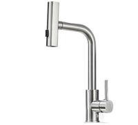 Gunmetal Grey Pull-out Kitchen Sink Faucet, Water Flow Spout, Stainless Steel, Hot And Cold Water Mixer, Deck Mounted Faucet(Silver)
