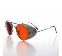 Gunmetal Steampunk Occhiali da Sole Con Pieghevole Lato Scudi Lente Rossa - Bram