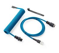 GUNMJO Cavo USB C a spirale Pro Custom per tastiera da gioco, cavo per tastiera meccanica a doppia manica con Aviator in metallo staccabile, da USB-C a USB-A, 1,5 m, colore blu