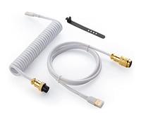 GUNMJO Starlight - Cavo USB C a spirale per tastiera da gioco, cavo per tastiera meccanica a doppia manica con Aviator in metallo staccabile, da USB-C a USB-A, 1,5 m, colore bianco con connettore