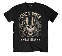 Guns N Roses - T-Shirt # S Black Unisex # Top Hat, Skull & Pistols Las Vegas