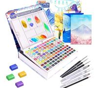Gunsamg 120 Colori Acquerelli Professionali in Ccatola Portatile, Pittura Acquerello Colori Acquarelli Bambini con 3 Pennelli, 3 Penne Pennello, 1 Matita 3B e 12 Fogli Acquerello Carta