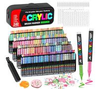 Gunsamg 240 Colori Pennarelli Acrilici Punta Brush e Punta a Pennello，Acrylic Marker per Dipingere Sassi, Vetro e Varie Superfici，Set Completo di Colori Acrilici Pennarelli con Custodia Portatile