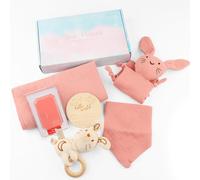 guobinZH Neonato Regalo Nascita per Bambini Bambine con Asciugamani da Bagno Bavaglino Doudou Neonato Sonaglio Milestone Regalo Neonato Unisex per Neonati Alla Nascita Baby Shower Neo Genitori-Rosso