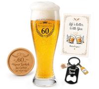 guobinZH Regali di Compleanno Regali Uomo 60 Anni 580ML Boccale Birra Personalizzato con Sottobicchiere in Legno e Apribottiglie in Carta per Nonno Padre Zio Regali per la Festa di Compleanno del Papà
