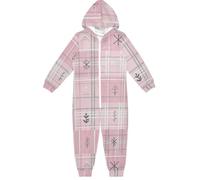 GuoChe 1 pezzo tuta per ragazzi e ragazze in pile zip up con cappuccio abbigliamento casa 5-14T rosa plaid floreale, Colorato, 4 anni