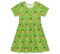 GuoChe Abiti estivi da ragazza a maniche corte | Mini abito da leprechaun cappello trifoglio verde per bambine e ragazze
