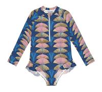 GuoChe Abito da bambina a maniche lunghe, per la scuola, casual, 3T, Sfondo Blu Scuro Blush Forma Ventaglio, 11-12 Anni