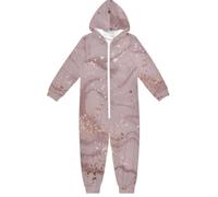 GuoChe Adolescenti 1 pezzo Pigiama Pile Zip Up Cappuccio per Ragazze Abbigliamento Casa 5-14T Oro Rosa Marmo Liquido, Colorato, 13-14 Anni
