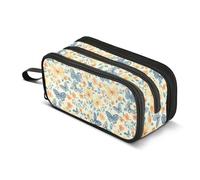 GuoChe Arancione Beige Fiori Blu Farfalle Nylon Matita Sacchetto Con Cerniera Alta Capacità Astuccio Cancelleria Borsa per Ufficio Adulti