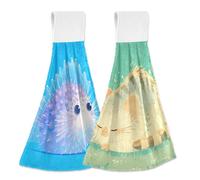 GuoChe Asciugamani da cucina con passanti per appendere l'asciugatura set di asciugamani da bagno con punta delle dita asciugamano da bagno viola pesce palla arte riccio dormire arte