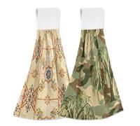 GuoChe Asciugamano da bagno in stile vintage mimetico con albero di salice da appendere, assorbente, 2 pezzi