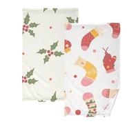GuoChe Asciugamano in cotone ad asciugatura rapida con motivo natalizio con villaggio innevato e elfo natalizio, per uso domestico, confezione da 2, 16 x 28 cm