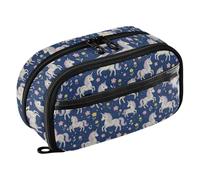 GuoChe Astuccio resistente all'usura per la scuola, con cerniera, per ragazze adolescenti, unicorni magici, floreale, blu navy, per bambini