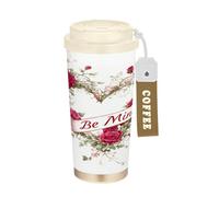 GuoChe Be Mine - Bicchieri da caffè da viaggio con rose, con coperchio, in acciaio inox, per bevande calde e fredde, 500 ml