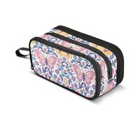 GuoChe Beige Pesca Blu Fiori Farfalle Nylon Matita Borse Per La Scuola Grande Capacità Astuccio Scuola Cancelleria Organizzatore per Preppy School Adolescenti