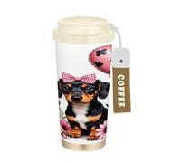 GuoChe Bicchiere da caffè floreale con bassotto a forma di palloncino a forma di cuore per San Valentino, tazza da caffè da uomo, con coperchio, in acciaio inox, isolante, per bevande calde e fredde