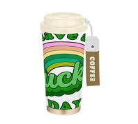 GuoChe Bicchieri da caffè da viaggio con quadrifoglio arcobaleno portafortuna per il giorno di San Patrizio per le donne tazze per caffè con coperchio in acciaio inossidabile termico tazza da caffè