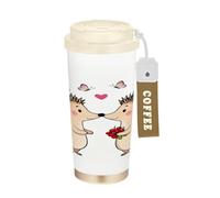 GuoChe Bicchieri da viaggio per San Valentino con coppia di ricci, per caffè e caffè, con coperchio, in acciaio inox, termici, per caldo e freddo, 500 ml