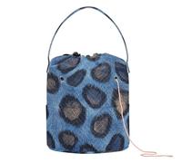 GuoChe Blue Leopard Skin Texture Crochet Tote Bag Lavoro a Maglia Borse Progetti con Fori di Stoccaggio per Uncinetto Zaino Un