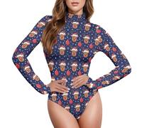 GuoChe Body da donna a maniche lunghe natalizio blu navy renna fiocco di neve palla dolcevita top M