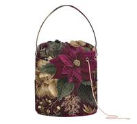 GuoChe Borgogna Poinsettia Floral Pattern Yarn Storage Crochet Case Organizer con fori Borsa da viaggio per maglieria Crochet Knitting Storage