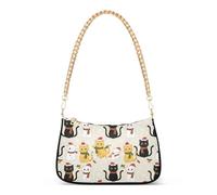 GuoChe Borsa a tracolla con catena alla moda con gatto colorato e fiocco di neve, per donne e mogli, colore: beige