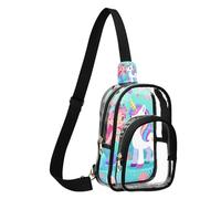 GuoChe Borsa a tracolla in PVC trasparente in poliestere, dimensioni compatte, cinghia regolabile, multi tasche, grande tasca principale, facile, Mermaid Girl Fantasy Creatura Party Rainbow Pony