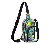 GuoChe Borsa a tracolla in PVC trasparente, resistente, dimensioni compatte, cinghia regolabile, multi scomparto grande tasca principale, facile, Cool Monsters Truck Blu Giallo Graffiti, One Size