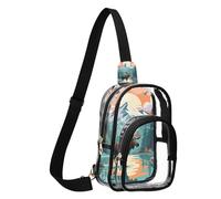 GuoChe Borsa a tracolla Vedere attraverso materiali durevoli Tessuto Dimensioni Compatte Cinghia Regolabile Multi Scomparto Interno Sicurezza Pouch Facile, Stampa lago alce deserto, Taglia unica