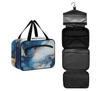 GuoChe Borsa da appendere per gli uomini che viaggiano con gancio, borsa della medicina chic di design per i viaggiatori zaino in spalla maleta para maquillaje M, Marble Royal Blue bianco, Medium