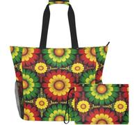 GuoChe Borsa da spiaggia impermeabile resistente all'acqua per il viaggio | Girasole rosso verde ispirato a Juneteenth