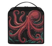 GuoChe Borsa da toilette con otto armate, motivo creature marine, rosso e nero