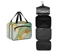 GuoChe Borsa da trucco da appendere per viaggiare con gancio, borsa medicina espandibile designer per le donne must haves bolsas para maquillaje de mujer M, Marmo Verde Salvia Giallo, Medium, Colorato