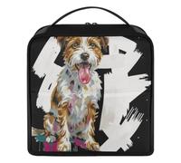 GuoChe Borsa da trucco in piedi progettata Happy Tri Color Mixed Razza Cane | con i divisori Grande Capacità di Viaggio Sacchetto Cosmetico Telefono/Specchio Holder