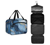GuoChe Borsa da viaggio appesa per le donne con gancio, accessori di design borsa per il trucco di grande capacità per papà lavoro bolsa de maquillaje para mujer M, Marmo Argento Blu Navy, Large