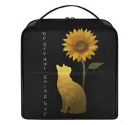 GuoChe Borsa da viaggio progettata con motivo "We Are Not Going Back" con gatto e girasole | con i divisori impermeabilizzano la borsa cosmetica per il supporto del telefono/specchio della