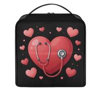 GuoChe Borsa da viaggio progettata per la sanità con cuore | Con divisori Portatile Grande Make Up Bag con Spazio per Pennelli, Specchio