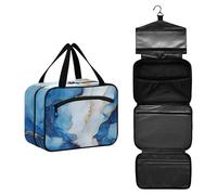 GuoChe Borsa da viaggio sospesa per articoli da toeletta con gancio, borsa per la cura della pelle di design essenziale da viaggio viaggio estuche para guardar maquillaje M, Marble Royal Blue bianco